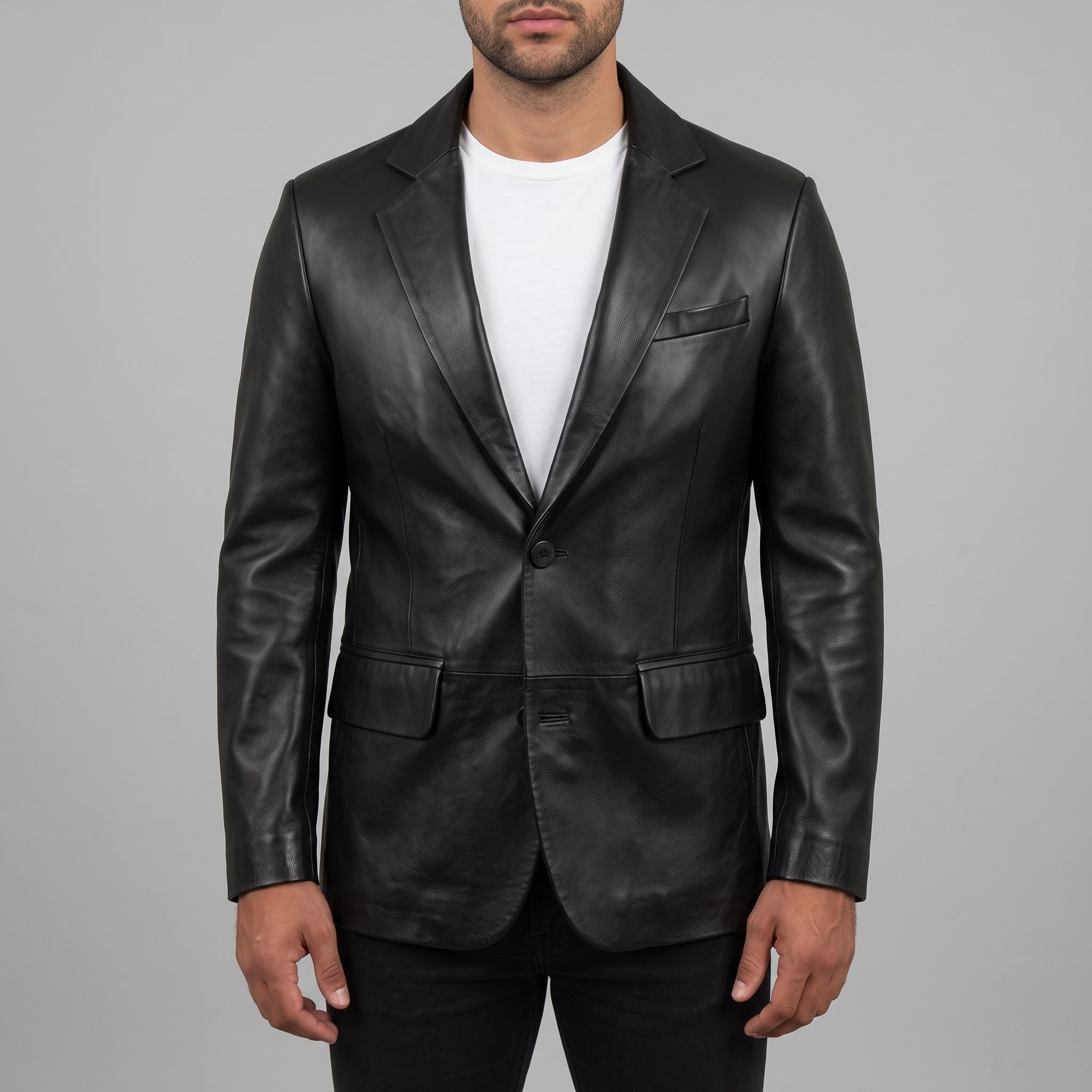 Men's Black Leather Blazer — Belvoir