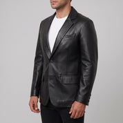 Men's Black Leather Blazer — Belvoir