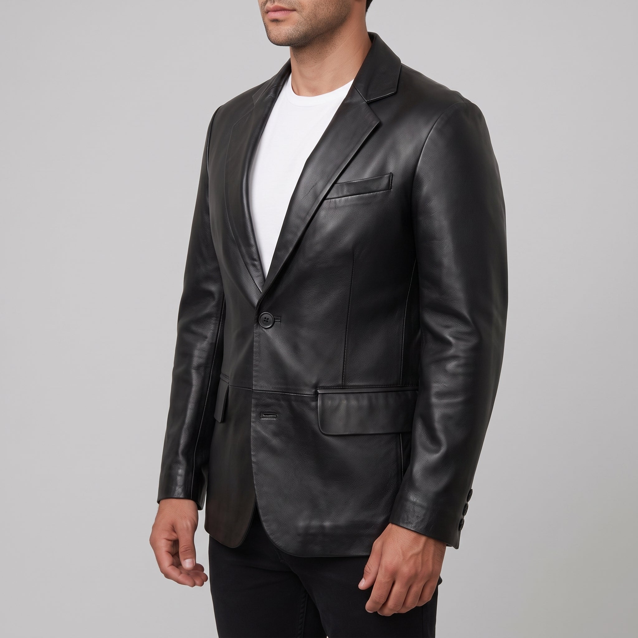 Men's Black Leather Blazer — Belvoir