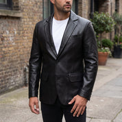Men's Black Leather Blazer — Belvoir