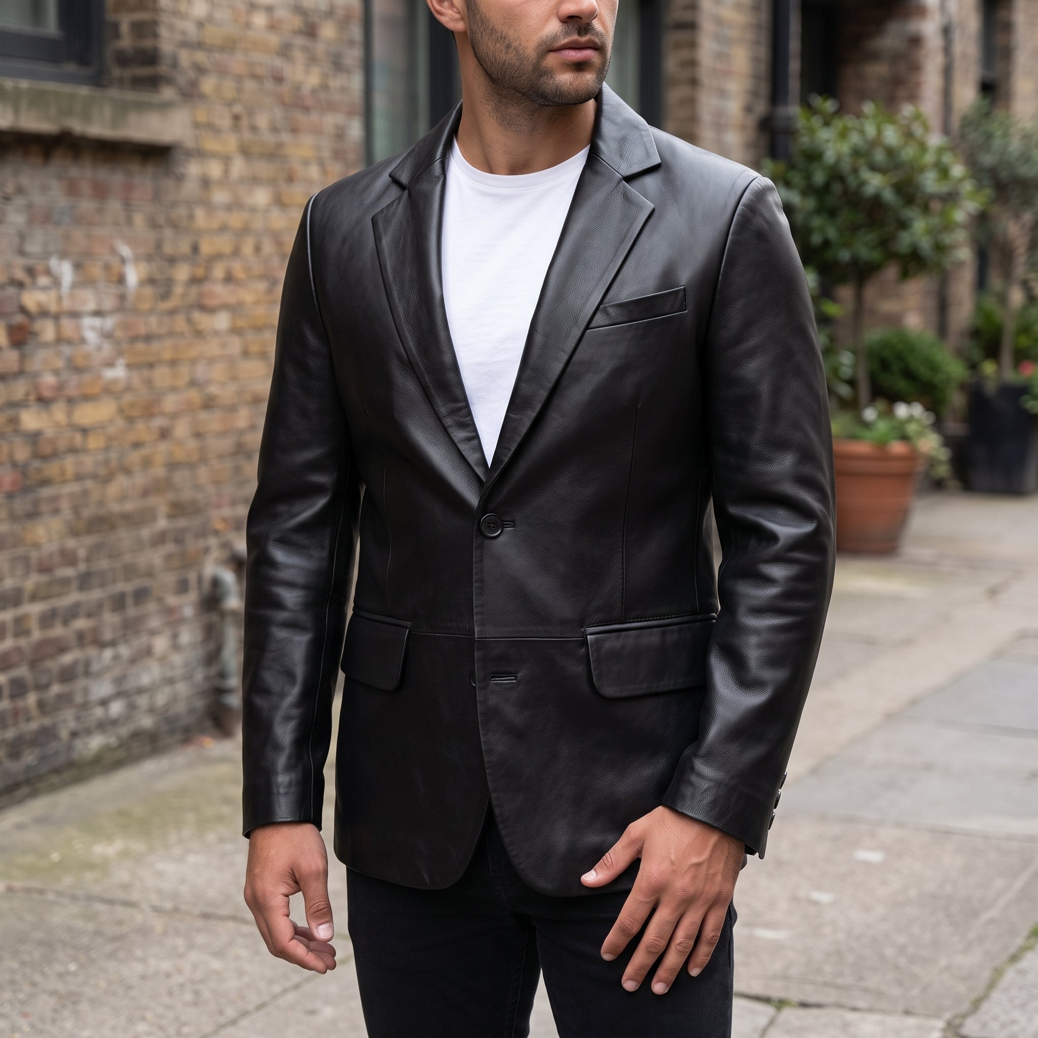 Men's Black Leather Blazer — Belvoir