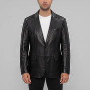 Men's Black Leather Blazer Jacket — Lindsay