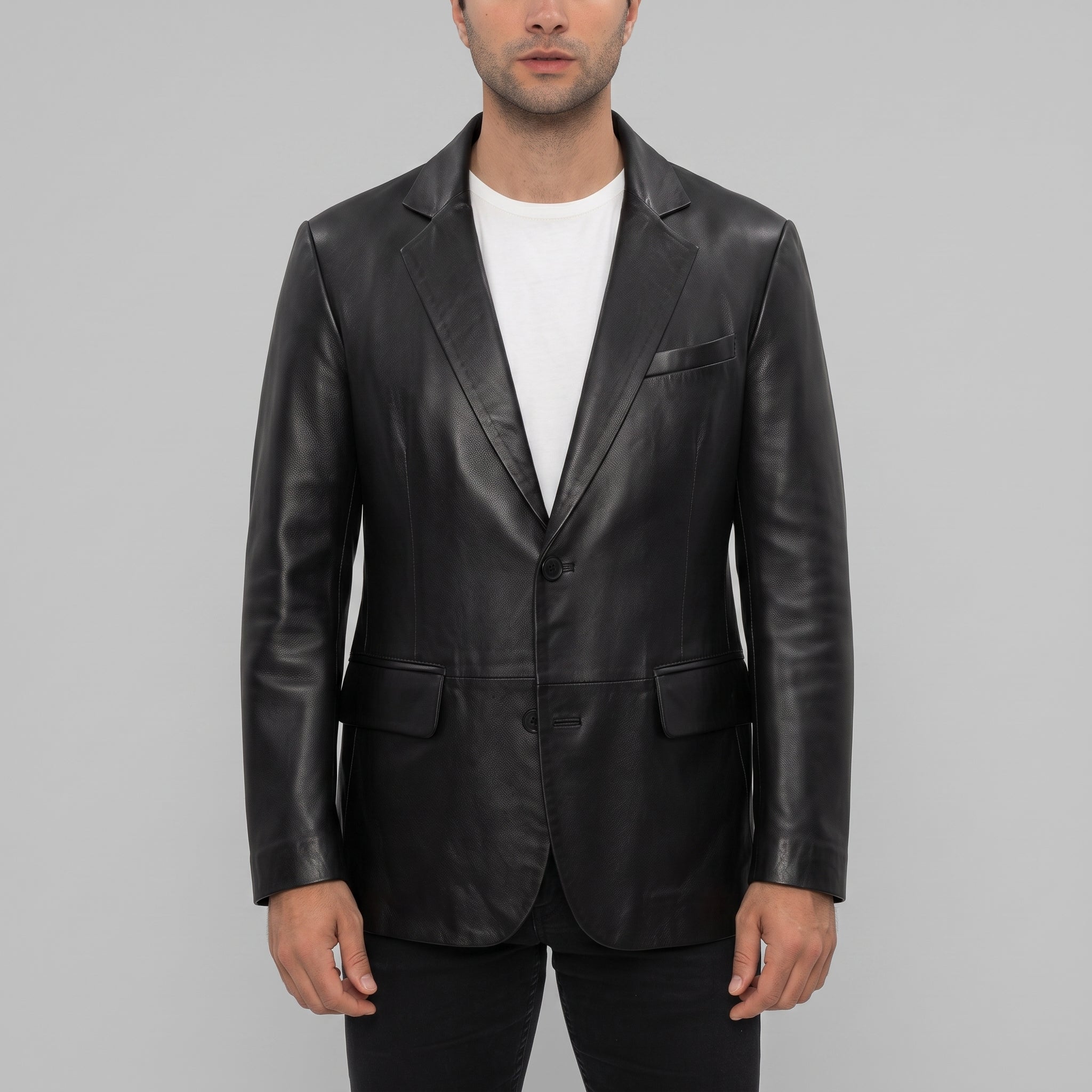Men's Black Leather Blazer Jacket — Lindsay