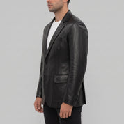 Men's Black Leather Blazer Jacket — Lindsay