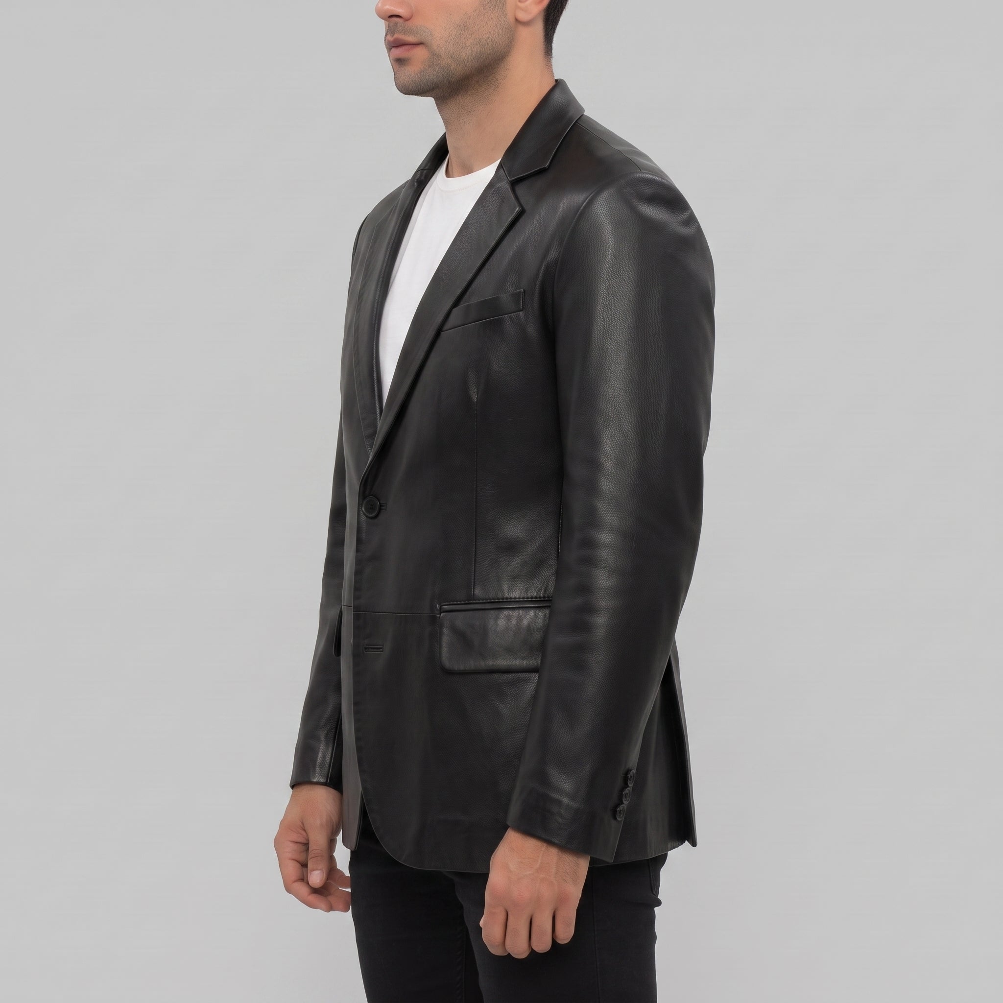 Men's Black Leather Blazer Jacket — Lindsay