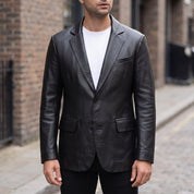 Men's Black Leather Blazer Jacket — Lindsay