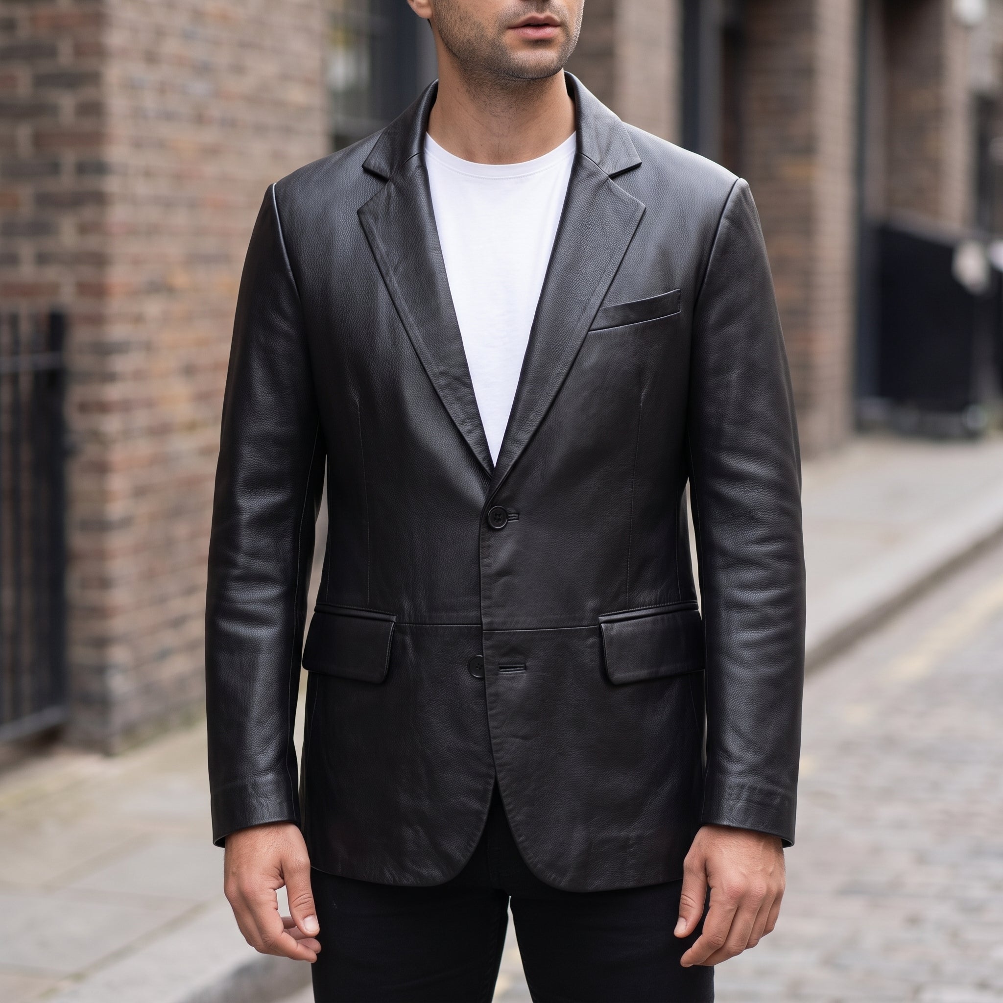 Men's Black Leather Blazer Jacket — Lindsay