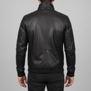 Men's Black Leather Bomber Jacket — Blake