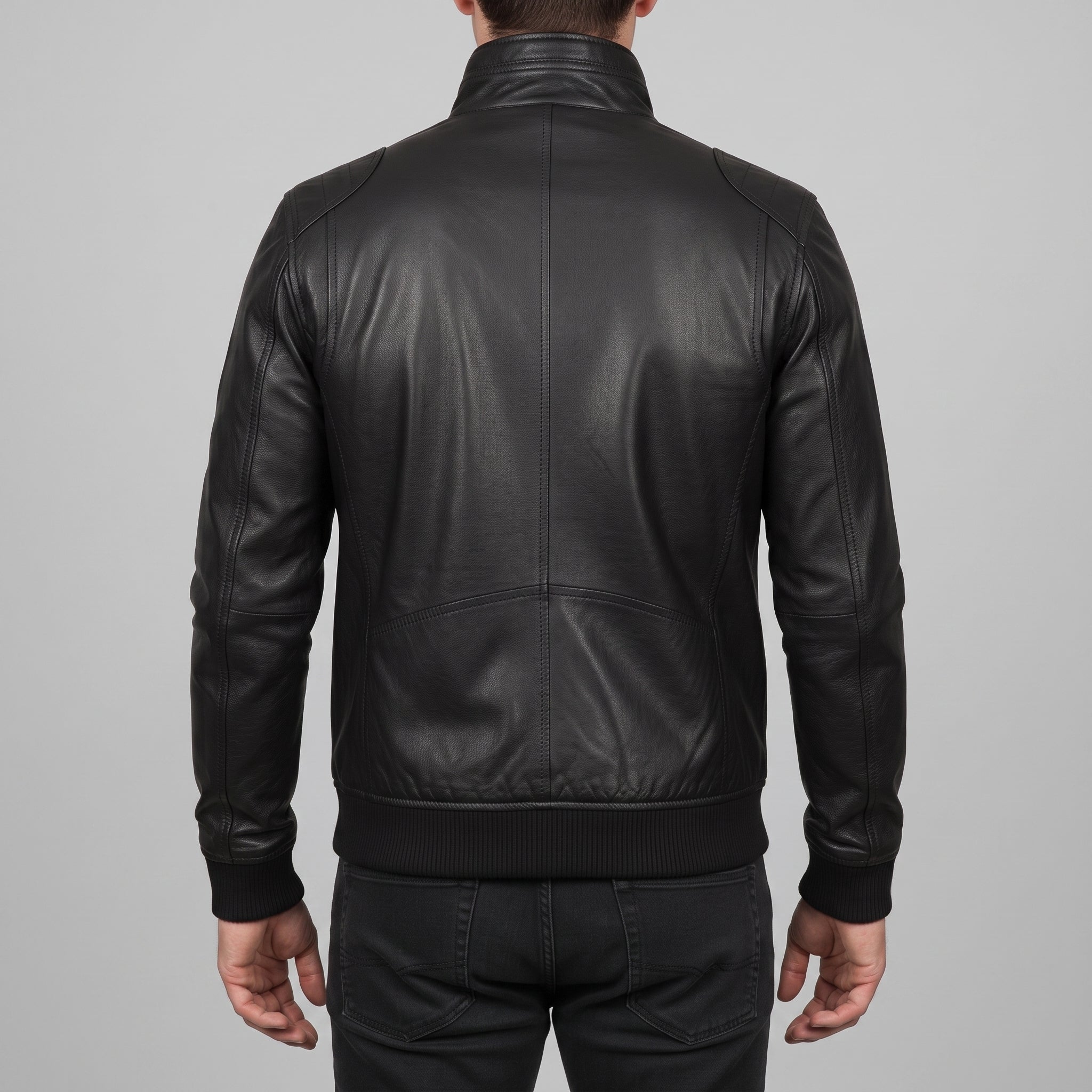 Men's Black Leather Bomber Jacket — Blake