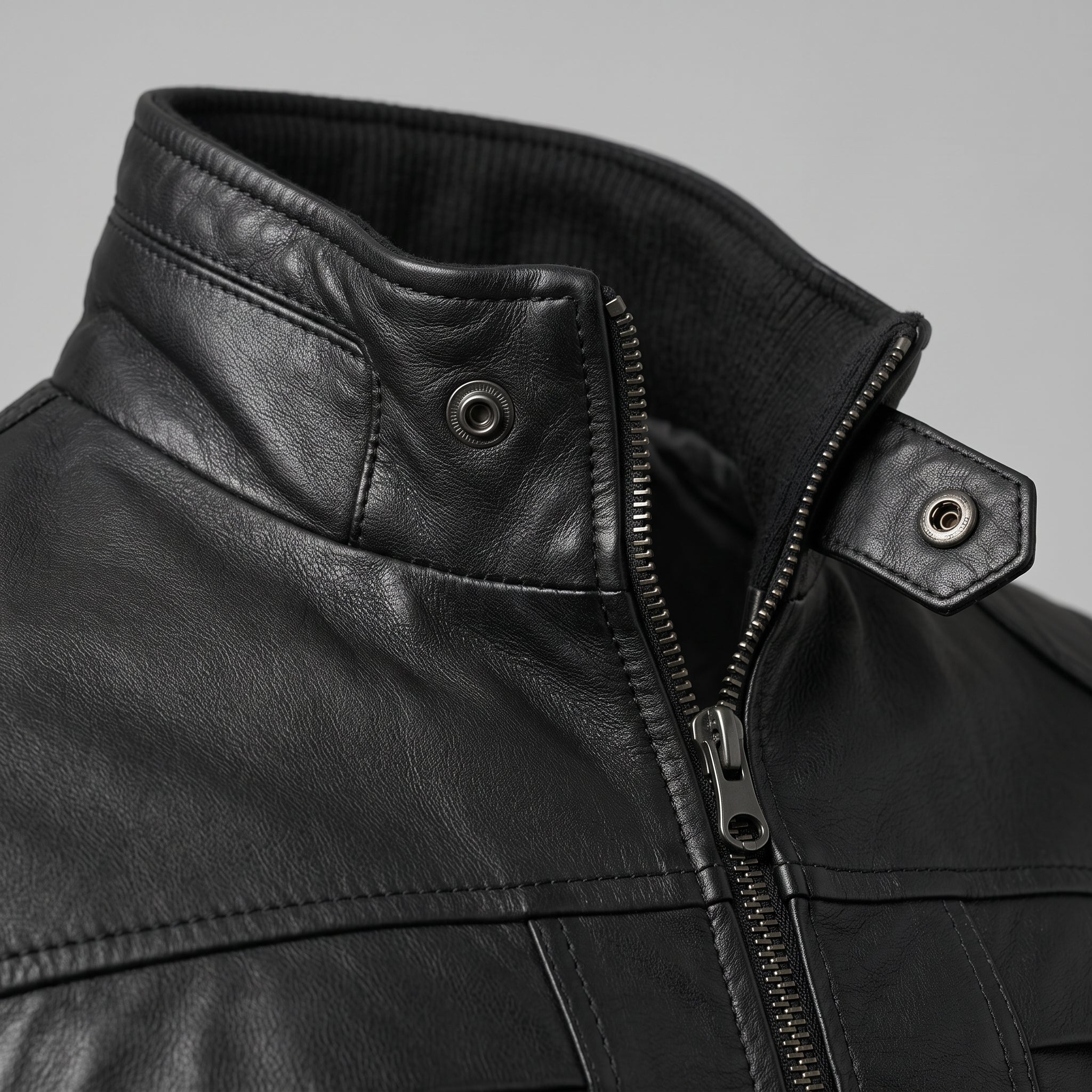 Men's Black Leather Bomber Jacket — Blake