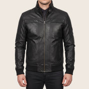 Men's Black Leather Bomber Jacket — Blake