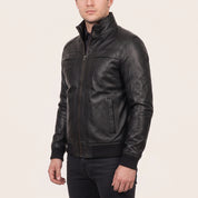 Men's Black Leather Bomber Jacket — Blake