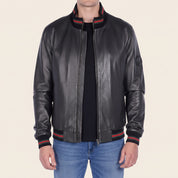 Men's Black Leather Bomber Jacket — Gerrard