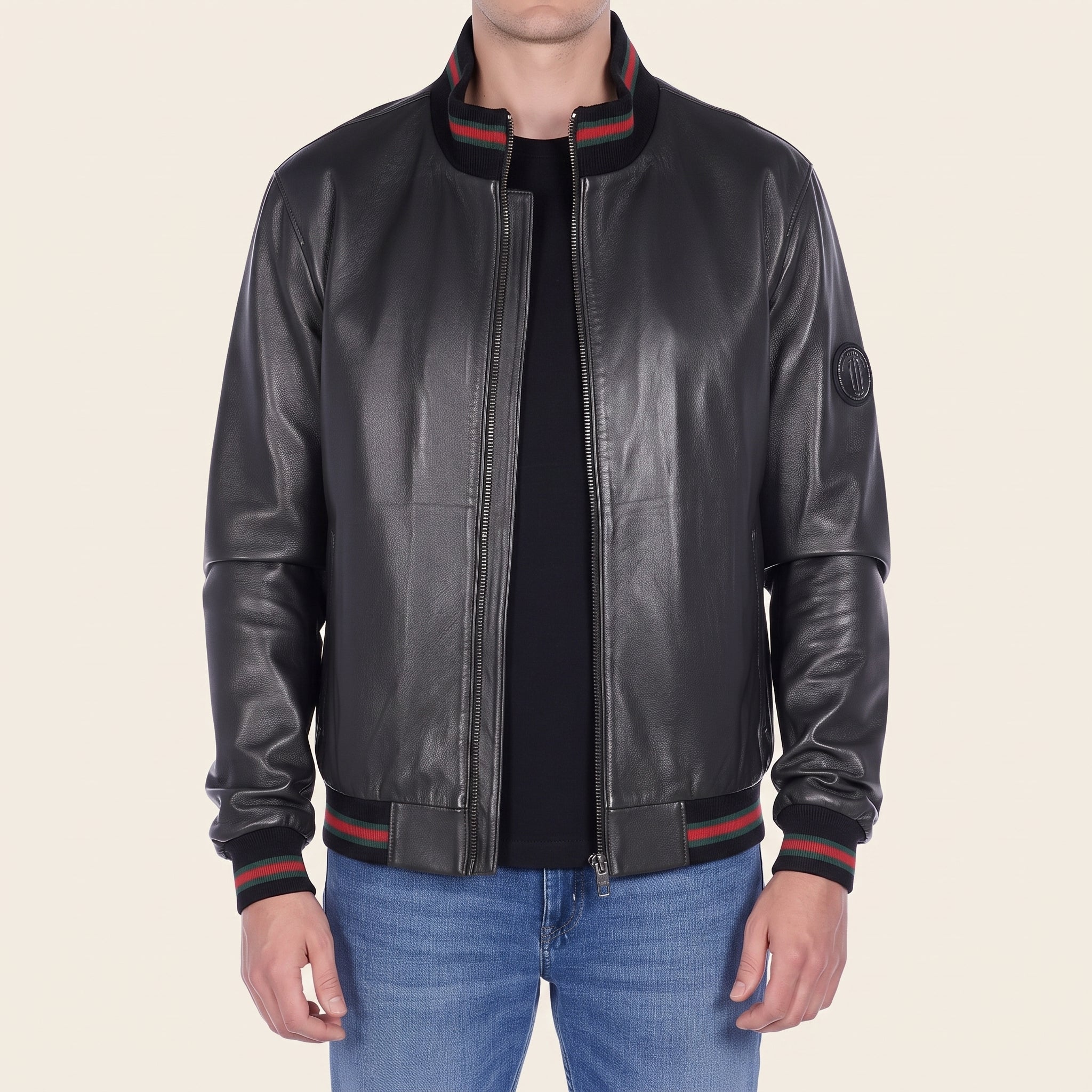 Men's Black Leather Bomber Jacket — Gerrard
