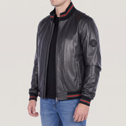 Men's Black Leather Bomber Jacket — Gerrard