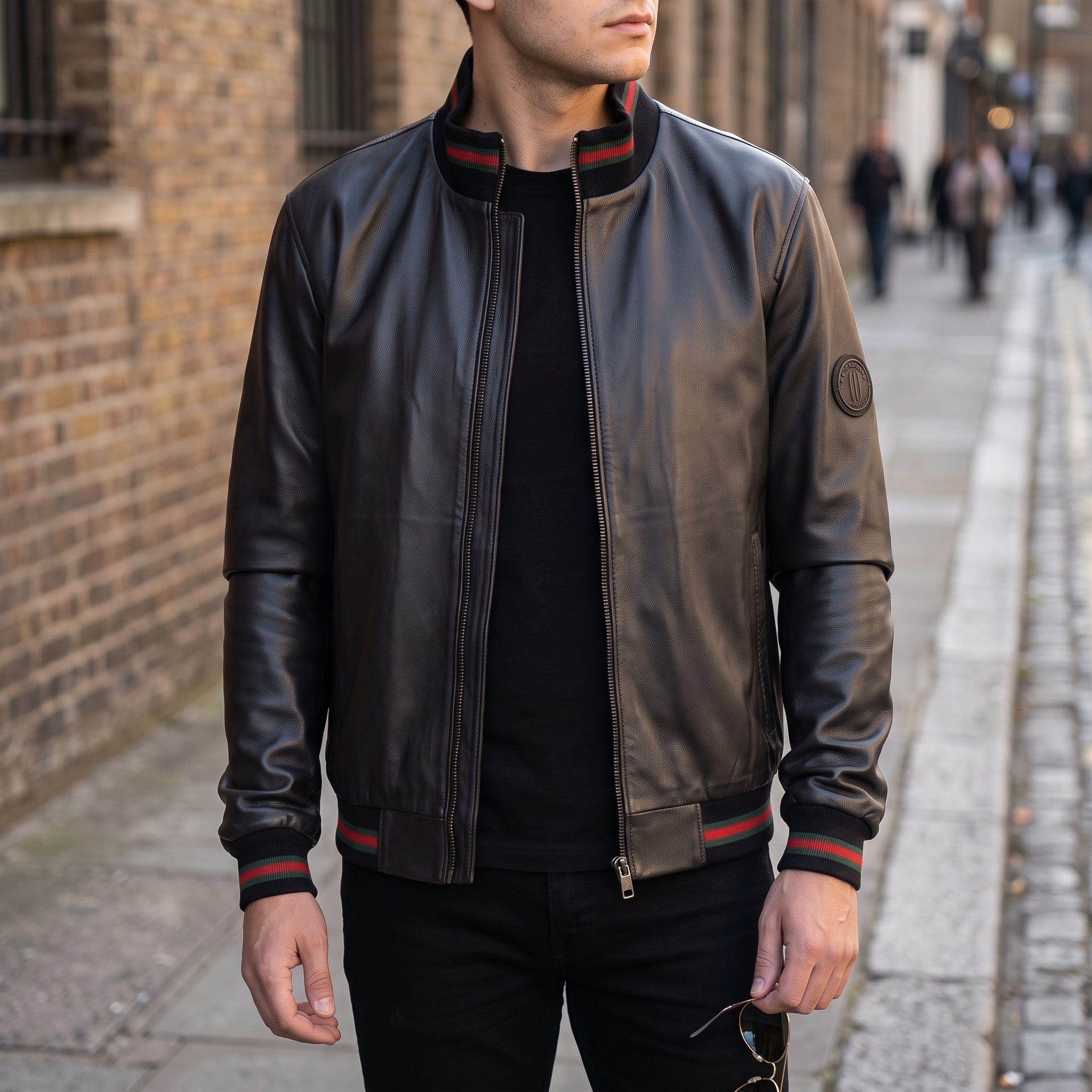 Men's Black Leather Bomber Jacket — Gerrard