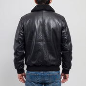 Men's Black Leather Bomber Jacket — Gilchrist