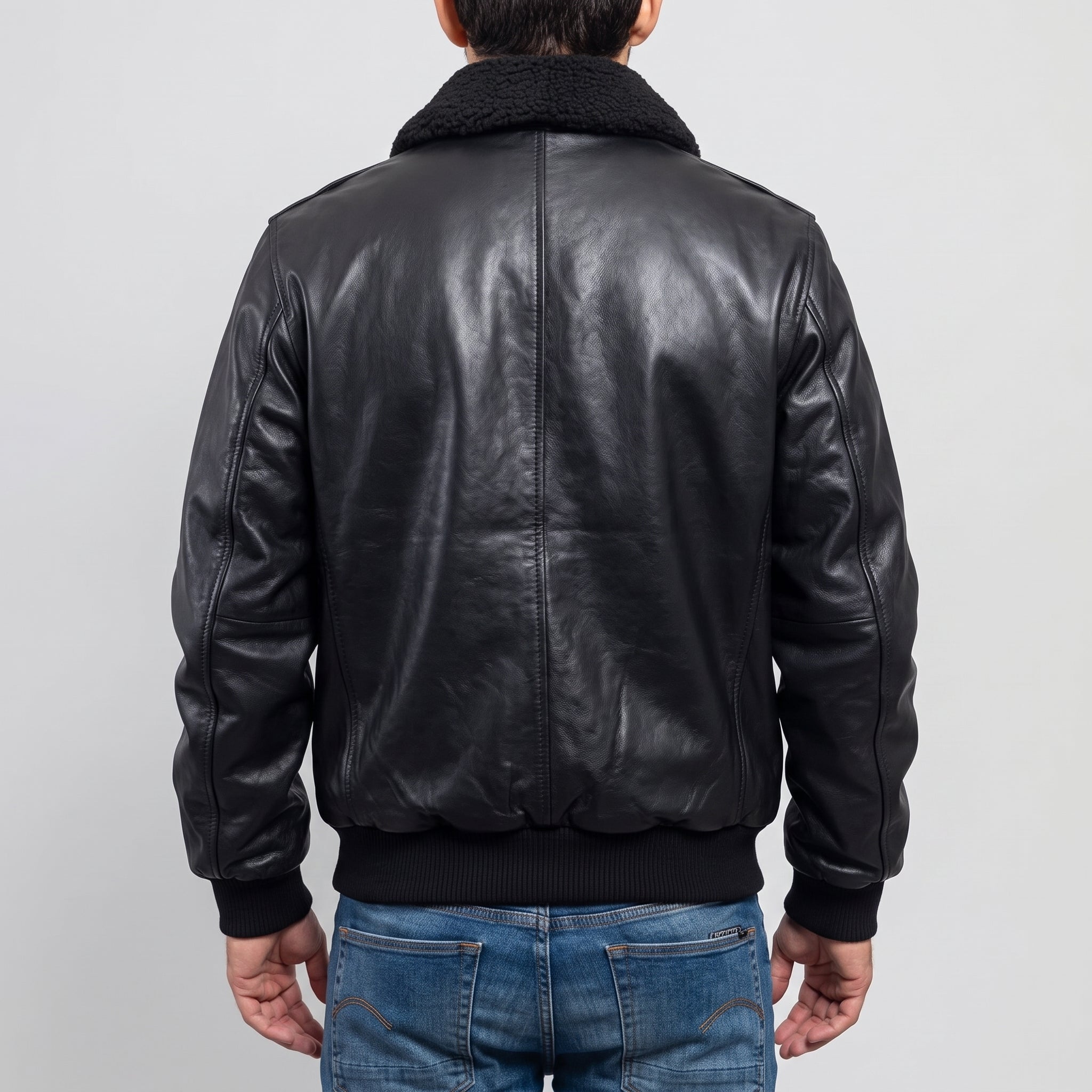 Men's Black Leather Bomber Jacket — Gilchrist