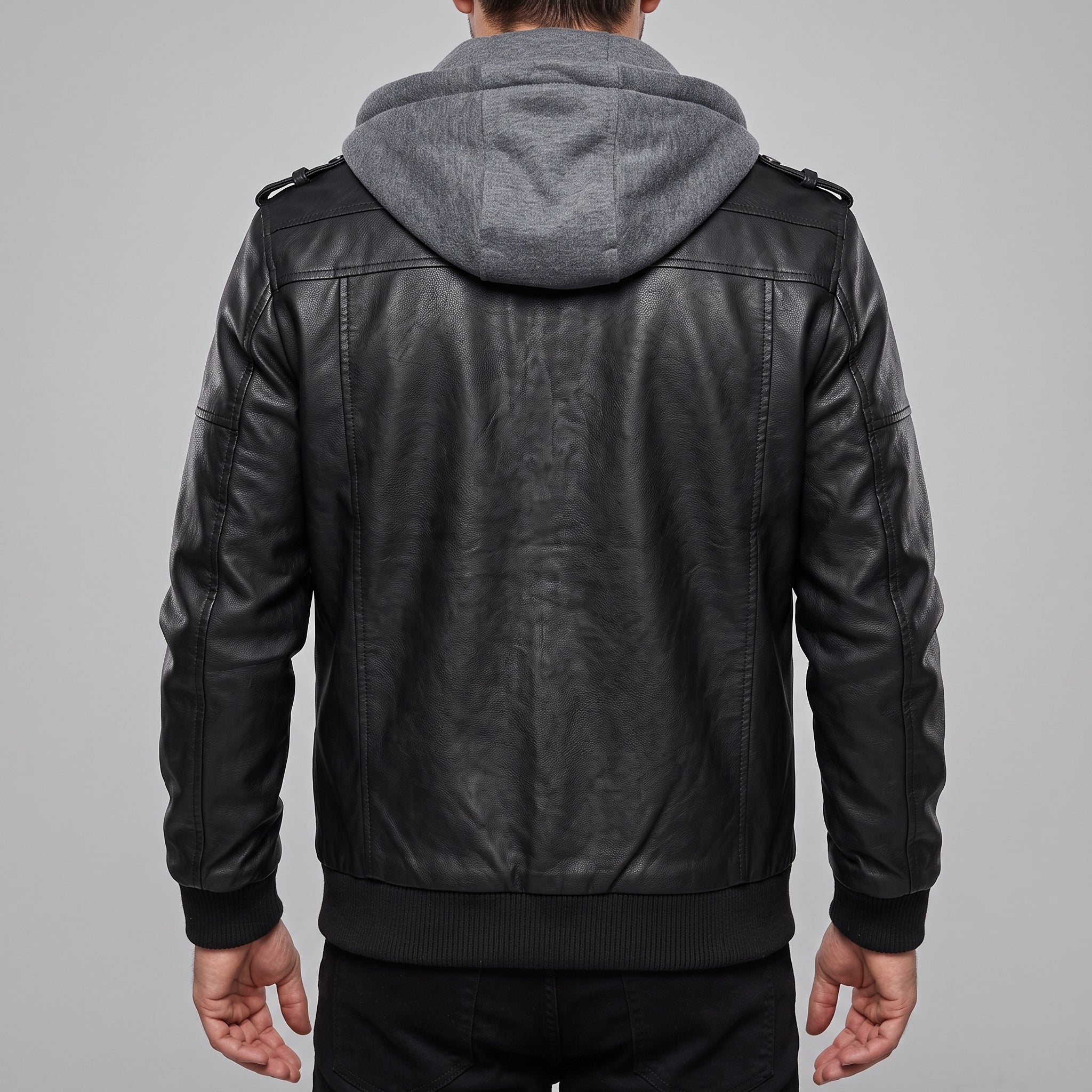 Men's Black Leather Bomber Jacket with Hoodie — Walsh