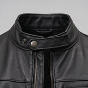 Men's Black Leather Cafe Racer Biker Jacket — Hatton