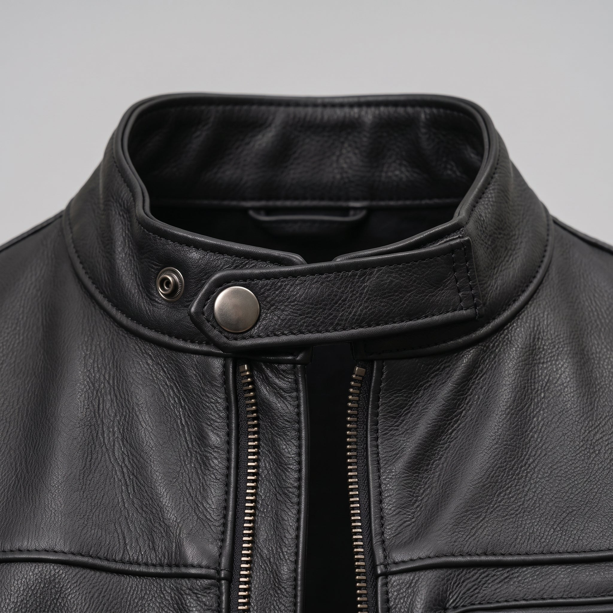 Men's Black Leather Cafe Racer Biker Jacket — Hatton