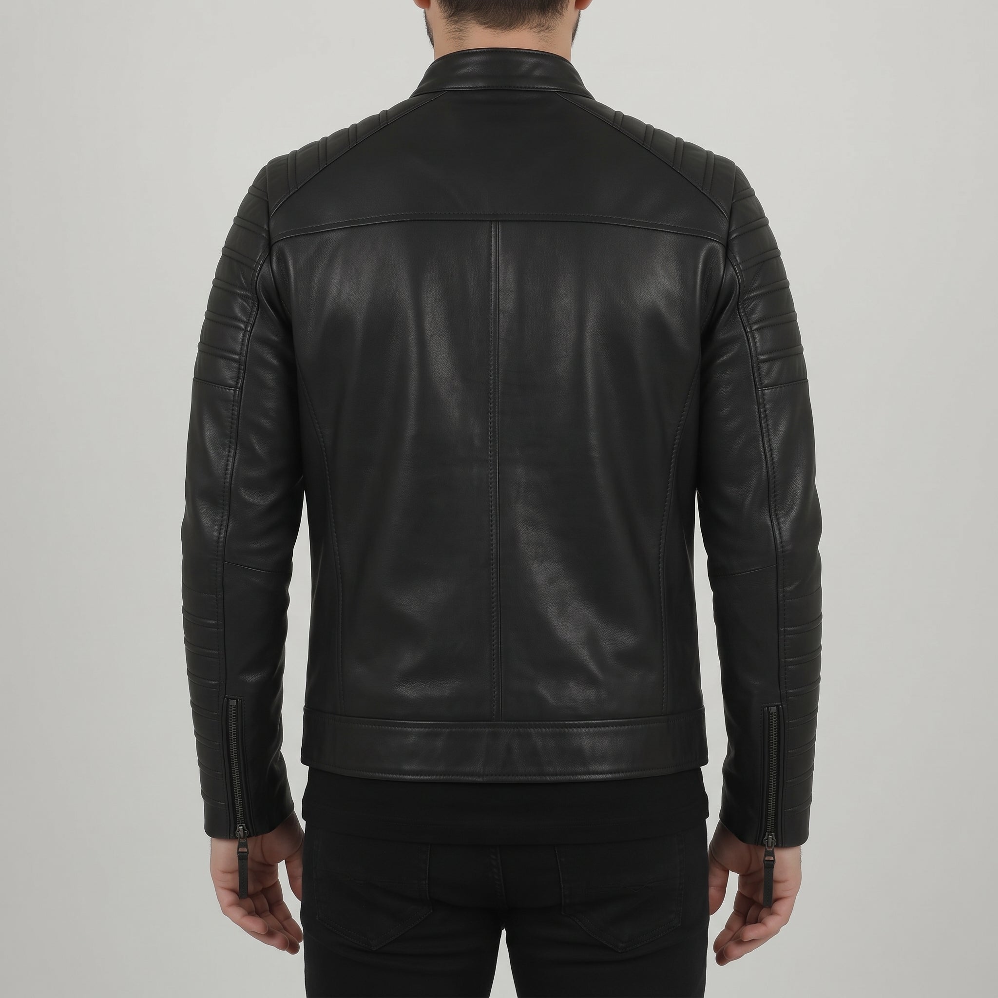 Men's Black Quilted Leather Biker Jacket — Alcott