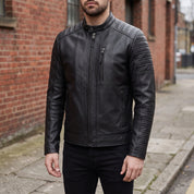 Men's Black Quilted Leather Biker Jacket — Alcott