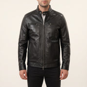 Men's Black Leather Biker Jacket — Highfield
