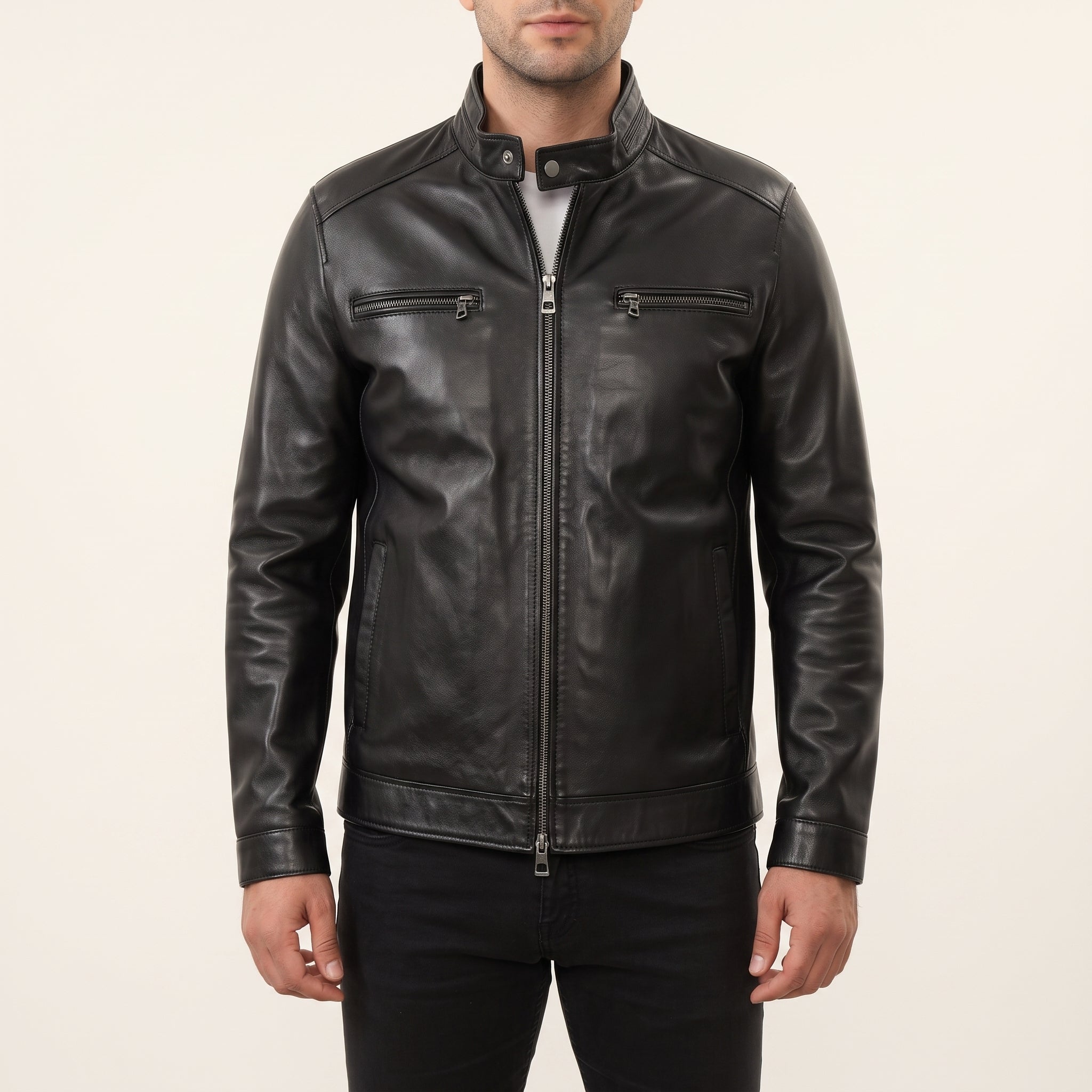 Men's Black Leather Biker Jacket — Highfield