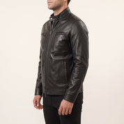 Men's Black Leather Biker Jacket — Highfield