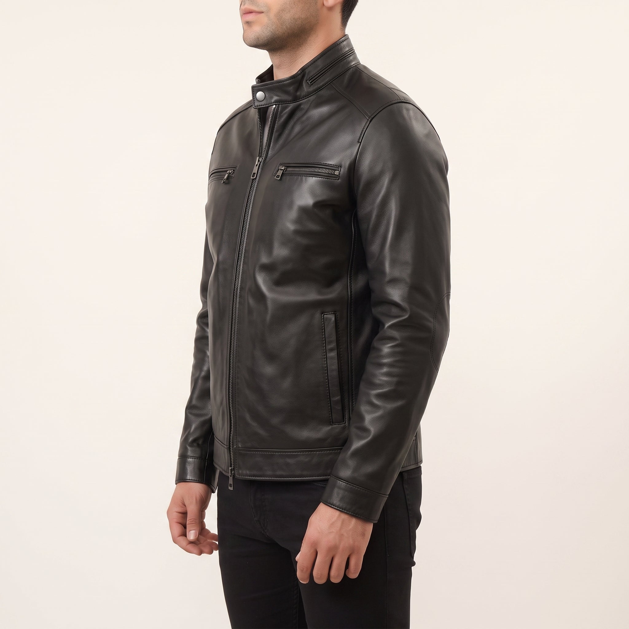 Men's Black Leather Biker Jacket — Highfield