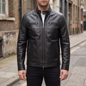 Men's Black Leather Biker Jacket — Highfield