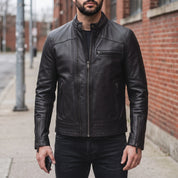Men's Black Leather Cafe Racer Jacket — Holton