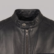 Men's Black Leather Cafe Racer Jacket — Kendal