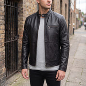 Men's Black Leather Cafe Racer Jacket — Kendal