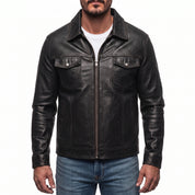 Men's Black Leather Field Jacket — Dalehurst