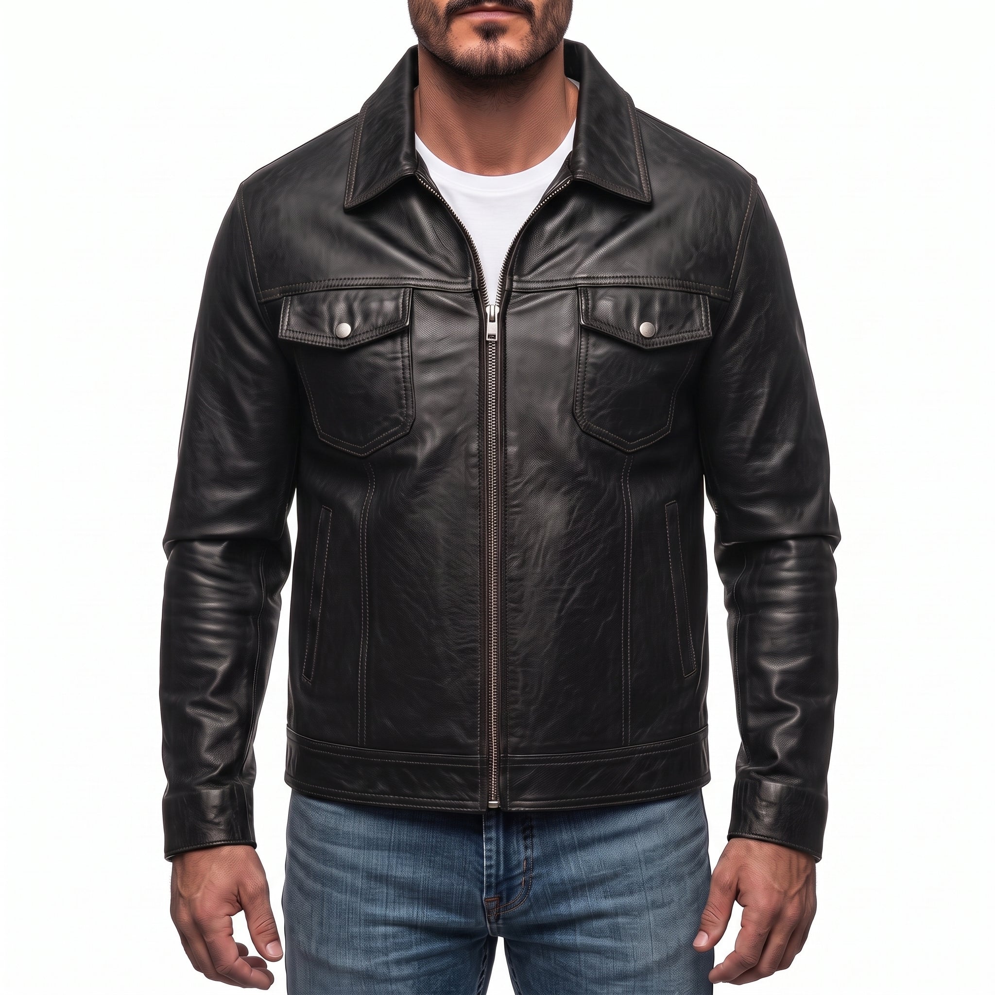 Men's Black Leather Field Jacket — Dalehurst