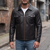 Men's Black Leather Field Jacket — Dalehurst