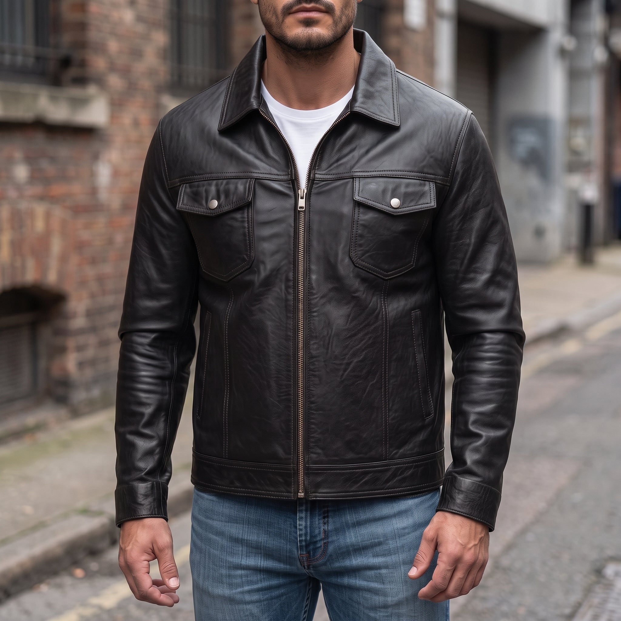 Men's Black Leather Field Jacket — Dalehurst