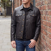 Men's Black Leather Trucker Jacket — Baynards