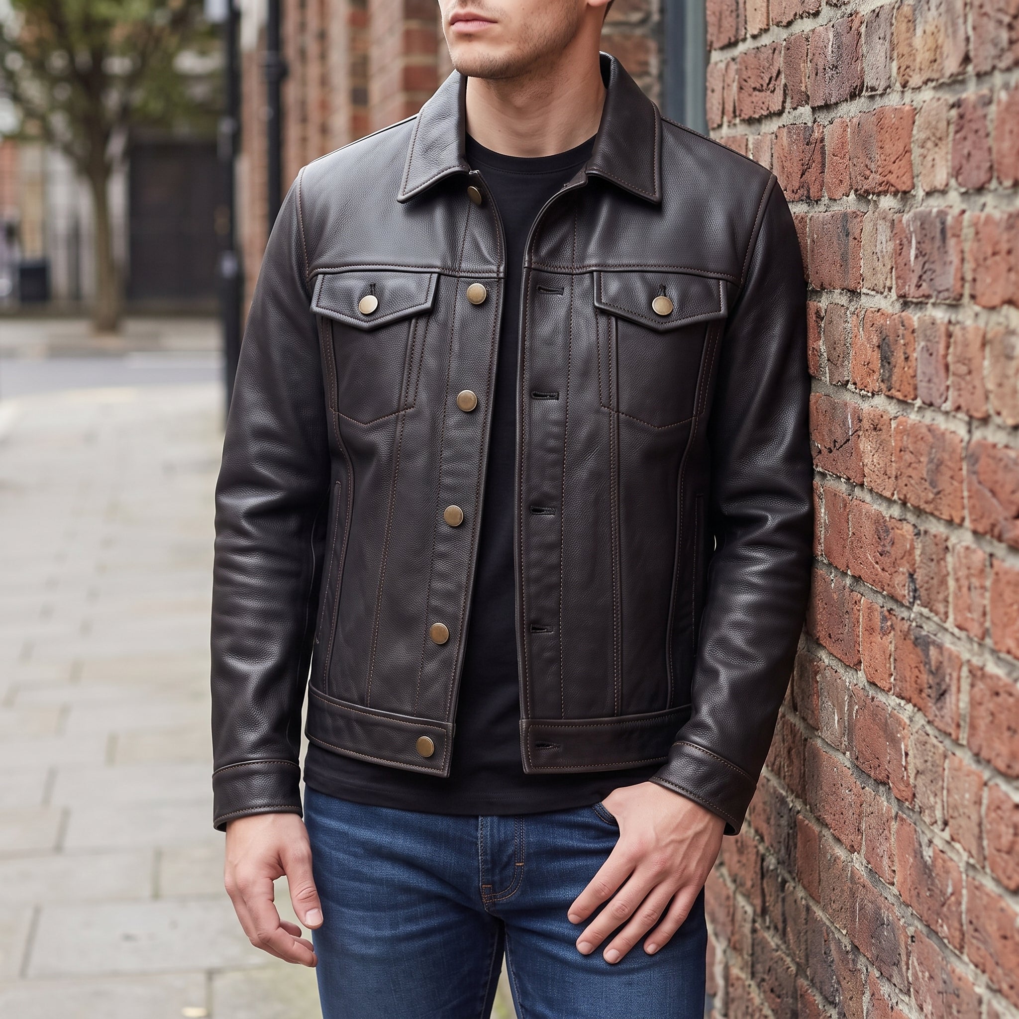 Men's Black Leather Trucker Jacket — Baynards