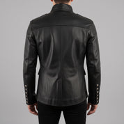 Men's Black Double-Breasted Leather Military Jacket — Bilney