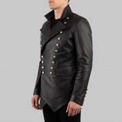 Men's Black Double-Breasted Leather Military Jacket — Bilney