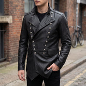 Men's Black Double-Breasted Leather Military Jacket — Bilney