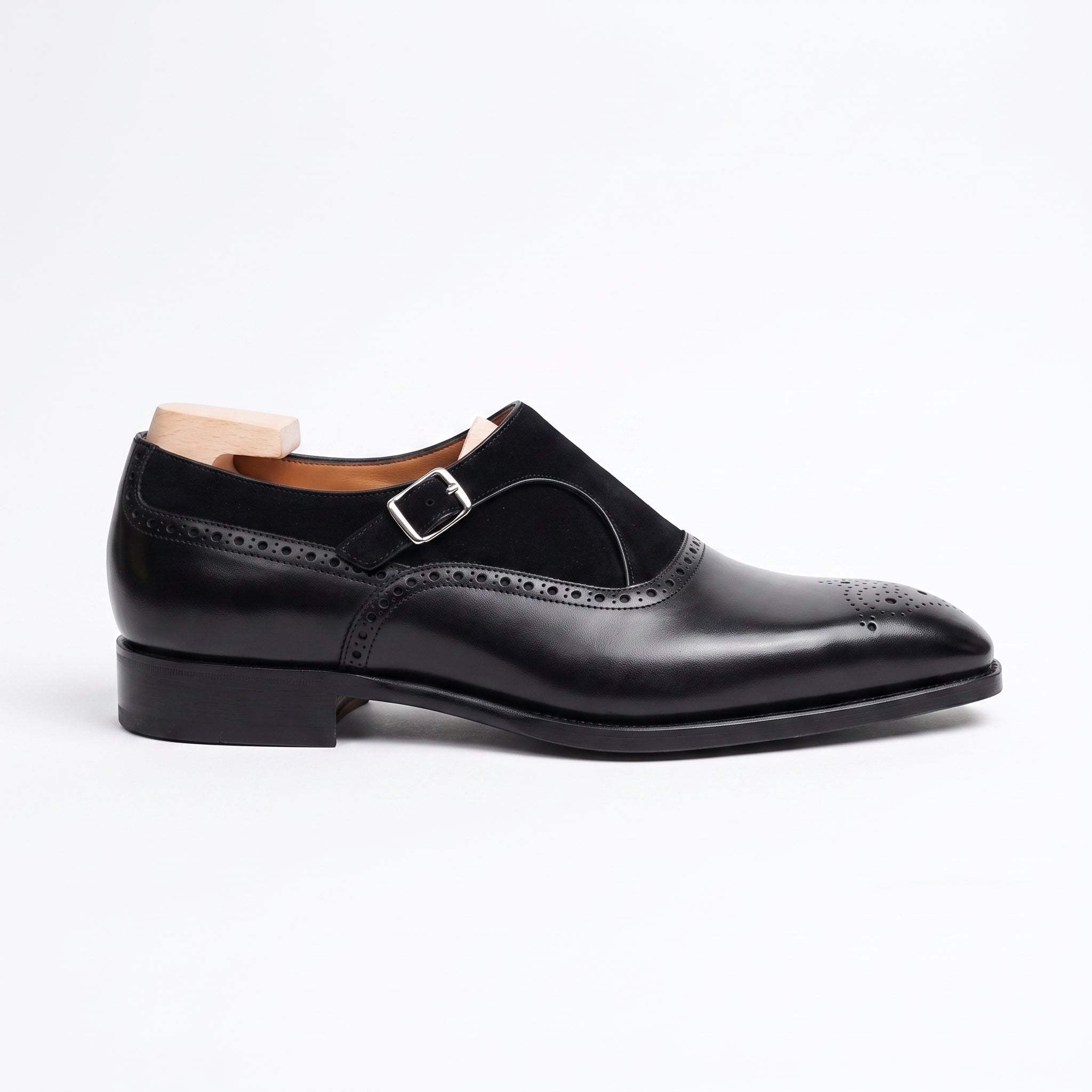 Men's Black Leather Monk Strap Shoes — Bramhall