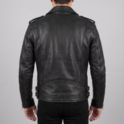 Men's Black Leather Biker Jacket — Bagnall