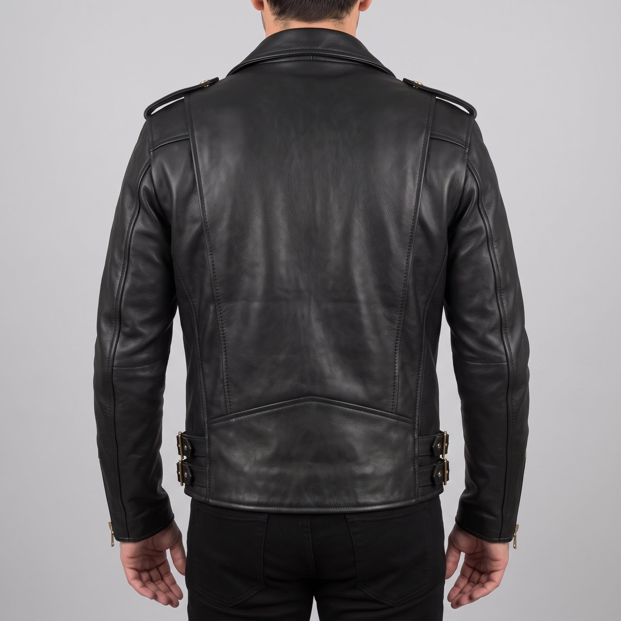 Men's Black Leather Biker Jacket — Bagnall
