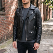 Men's Black Leather Perfecto Jacket — Audley