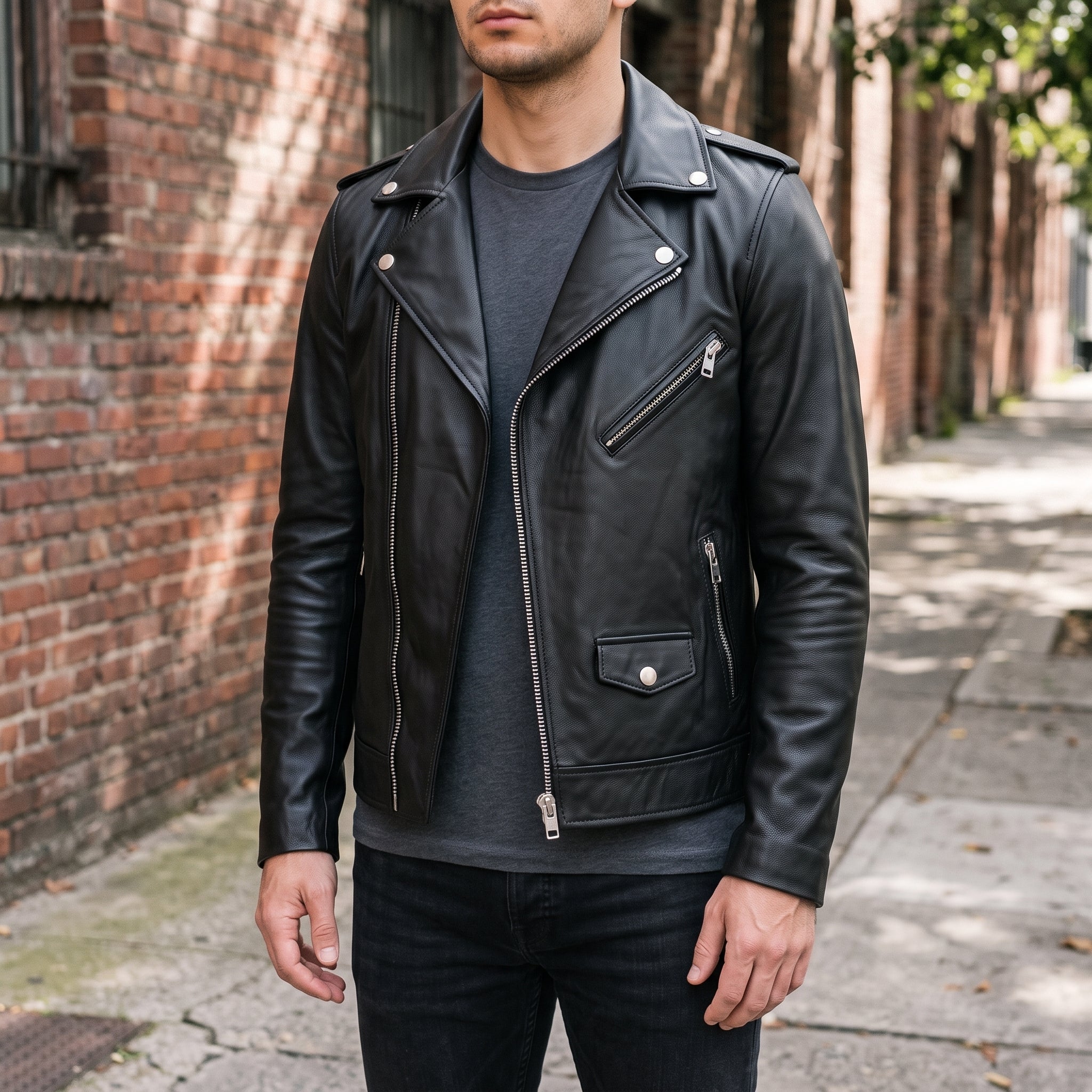 Men's Black Leather Perfecto Jacket — Audley