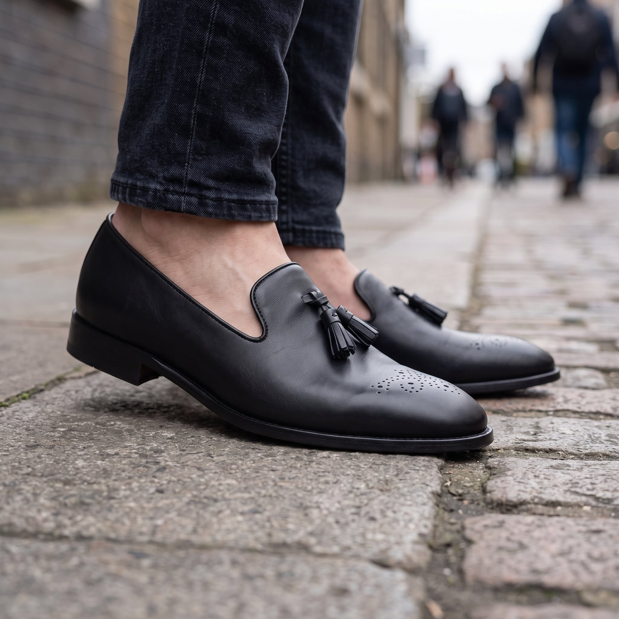Men's Black Leather Tassel Loafers — Gorman